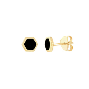 14K GOLD ENAMEL HEXAGONAL STUD EARRINGS