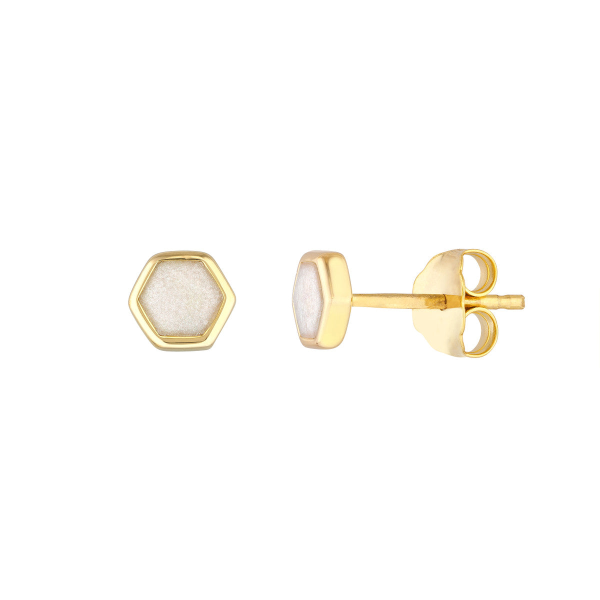 14K GOLD ENAMEL HEXAGONAL STUD EARRINGS