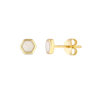 14K GOLD ENAMEL HEXAGONAL STUD EARRINGS