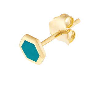 14K GOLD ENAMEL HEXAGONAL STUD EARRINGS