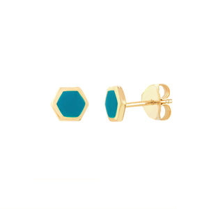 14K GOLD ENAMEL HEXAGONAL STUD EARRINGS