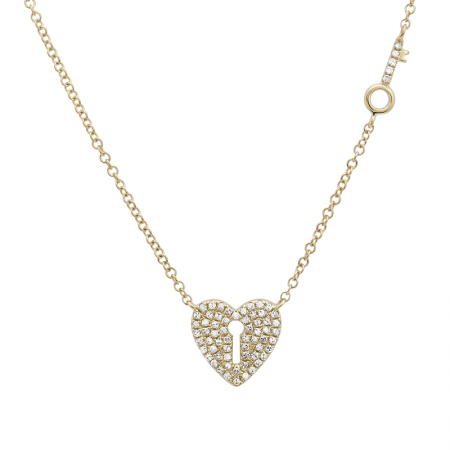 14K GOLD AND DIAMOND HEART AND KEY NECKLACE