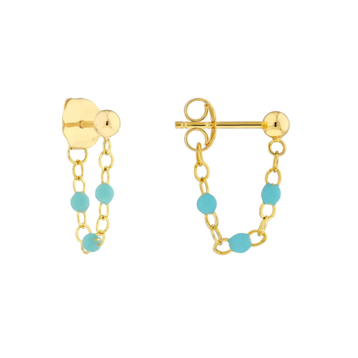 14K GOLD ENAMEL BEAD CHAIN EARRINGS