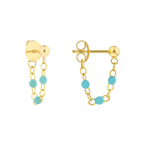 14K GOLD ENAMEL BEAD CHAIN EARRINGS