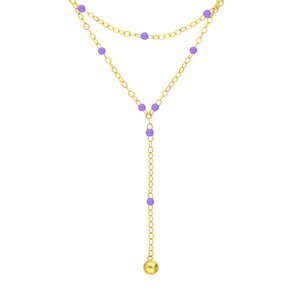 14K GOLD LARIAT WITH ENAMEL BEADS