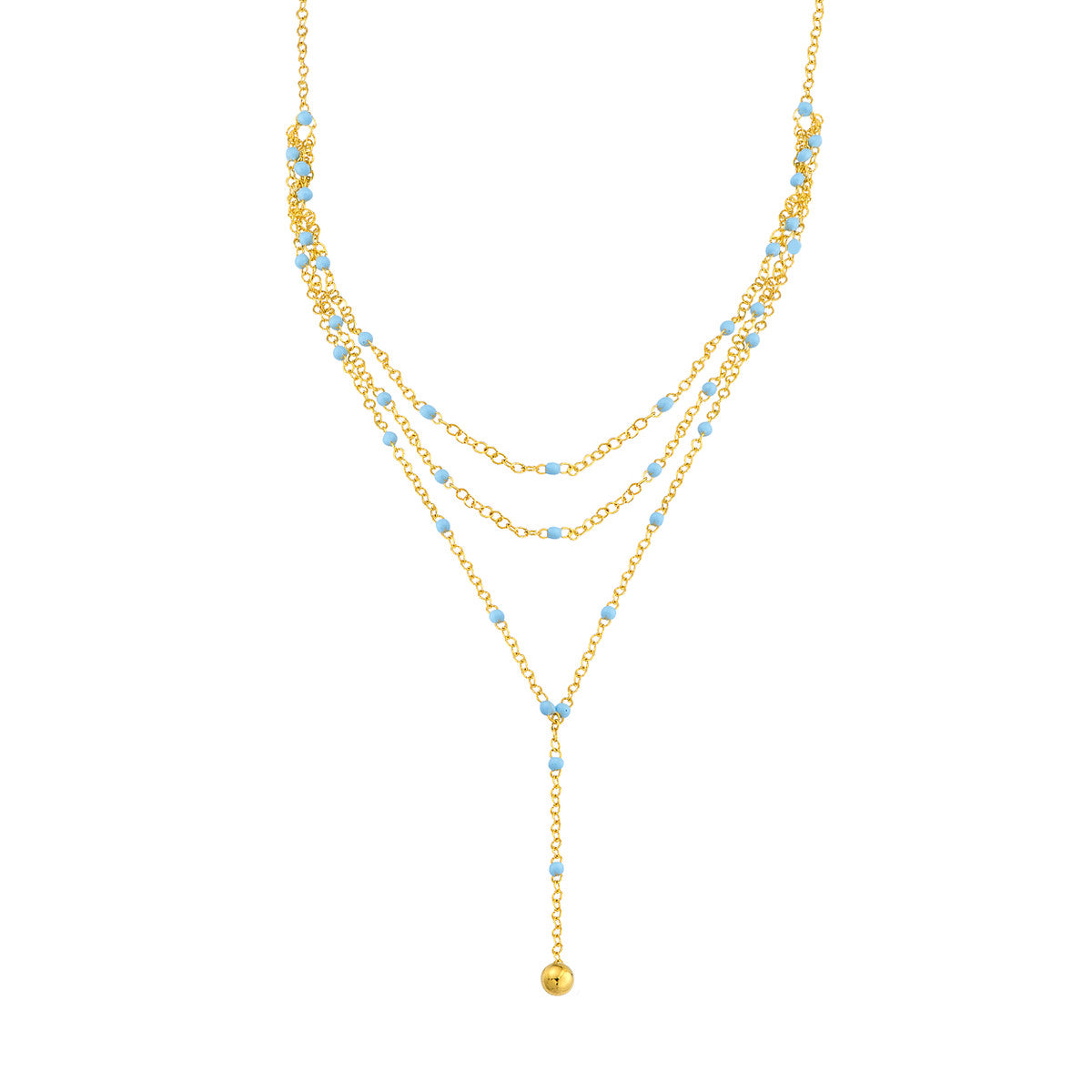 14K GOLD LARIAT WITH  LIGHT BLUE ENAMEL BEADS