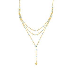 14K GOLD LARIAT WITH  LIGHT BLUE ENAMEL BEADS
