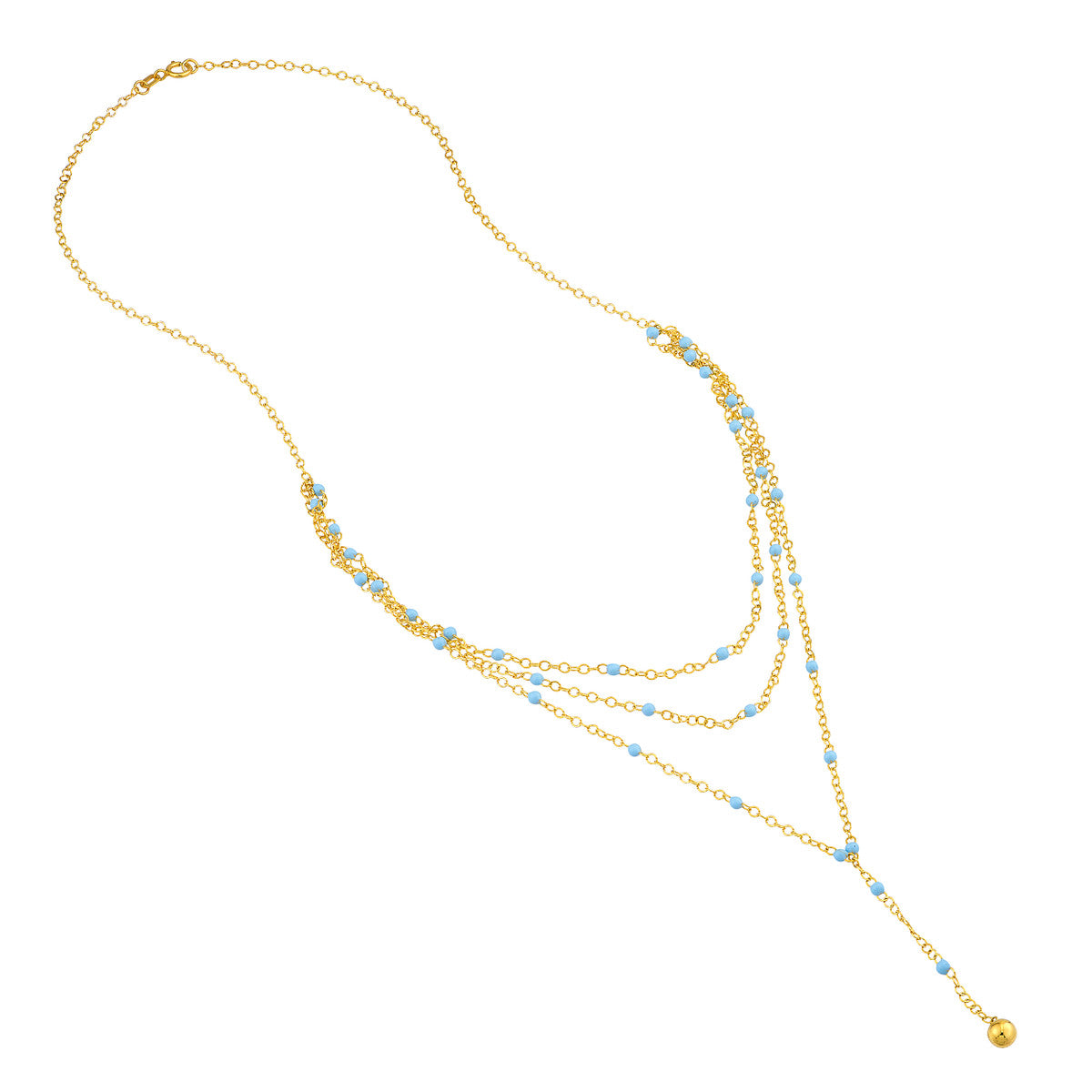 14K GOLD LARIAT WITH TURQUOISE  ENAMEL BEADS