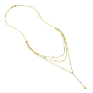 14K GOLD LARIAT WITH TURQUOISE  ENAMEL BEADS