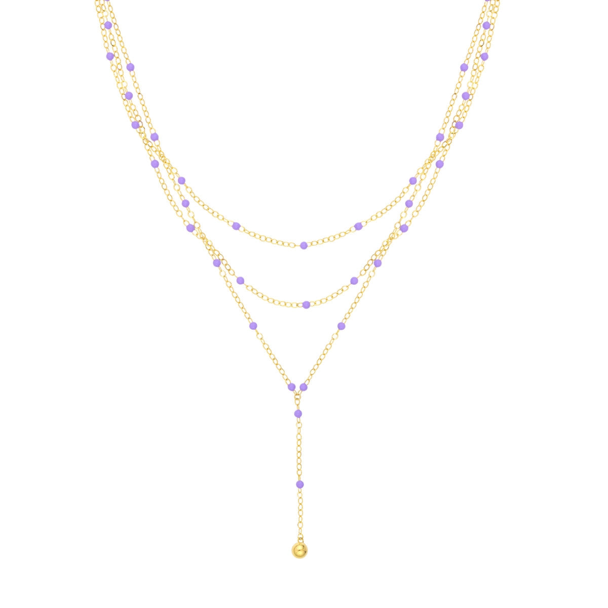 14K GOLD LARIAT WITH LILAC ENAMEL BEADS