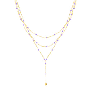 14K GOLD LARIAT WITH LILAC ENAMEL BEADS