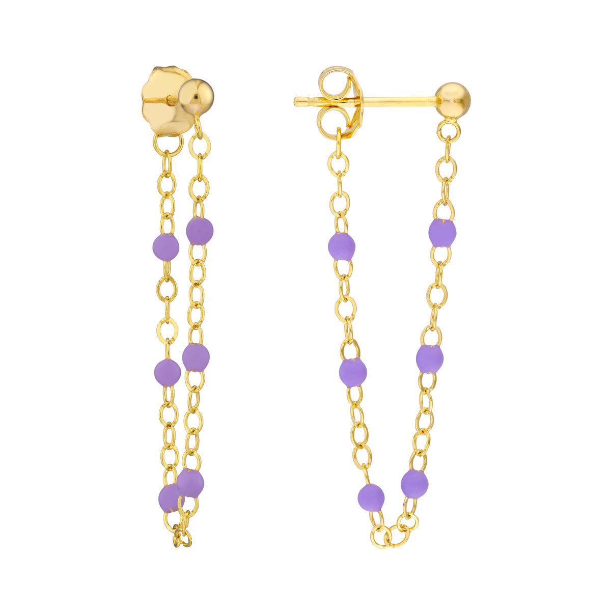 14K GOLD LONG ENAMEL BEAD CHAIN EARRINGS