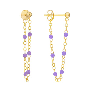 14K GOLD LONG ENAMEL BEAD CHAIN EARRINGS