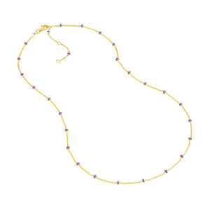 14K GOLD ROLO CHAIN WITH LILAC ENAMEL BEADS