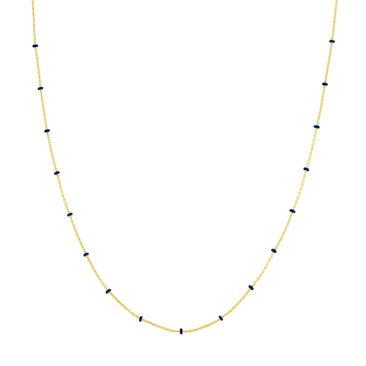 14K GOLD ROLO CHAIN WITH NAVY BLUE ENAMEL BEADS