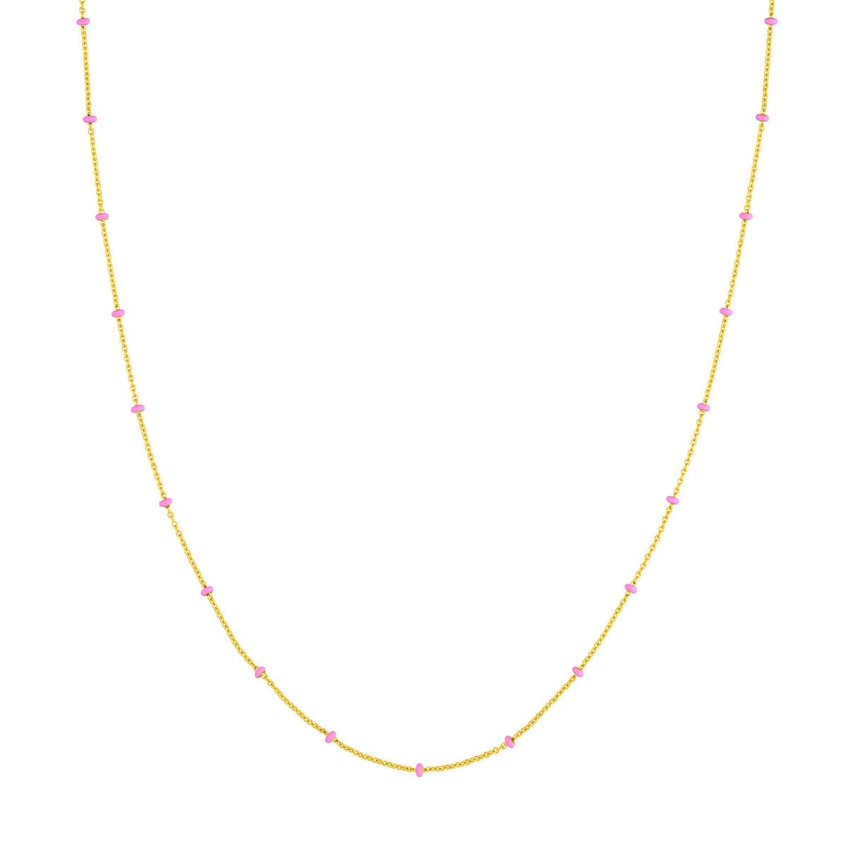14K GOLD ROLO CHAIN WITH PINK ENAMEL BEADS