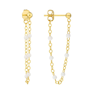 14K GOLD LONG ENAMEL BEAD CHAIN EARRINGS
